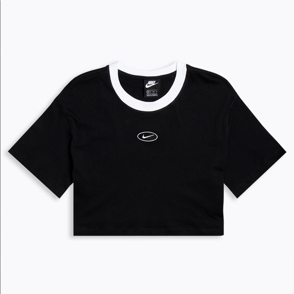 Nike Swoosh Crop Top Black/ White - Picture 1 of 8